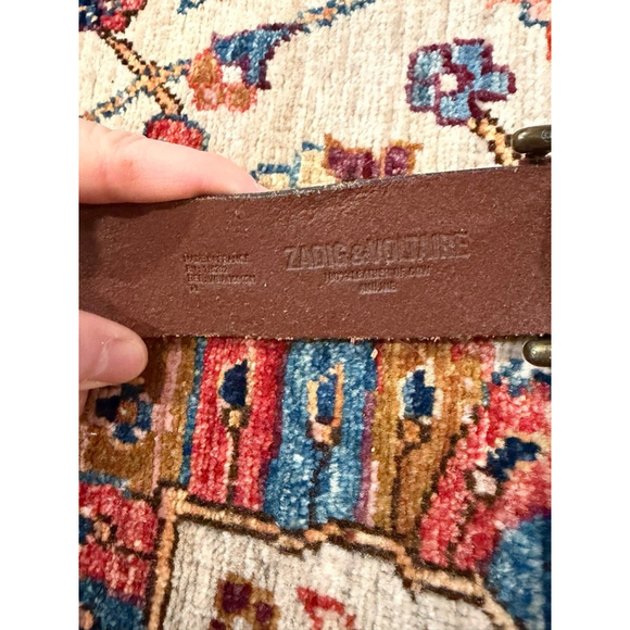 Zadig & Voltaire Brown Leather Belt Distressed Slit-Embossed Skull Buckle Rock main image 4